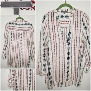 Be Cool Cream Rayon Boho Style Aztek Design Tunic